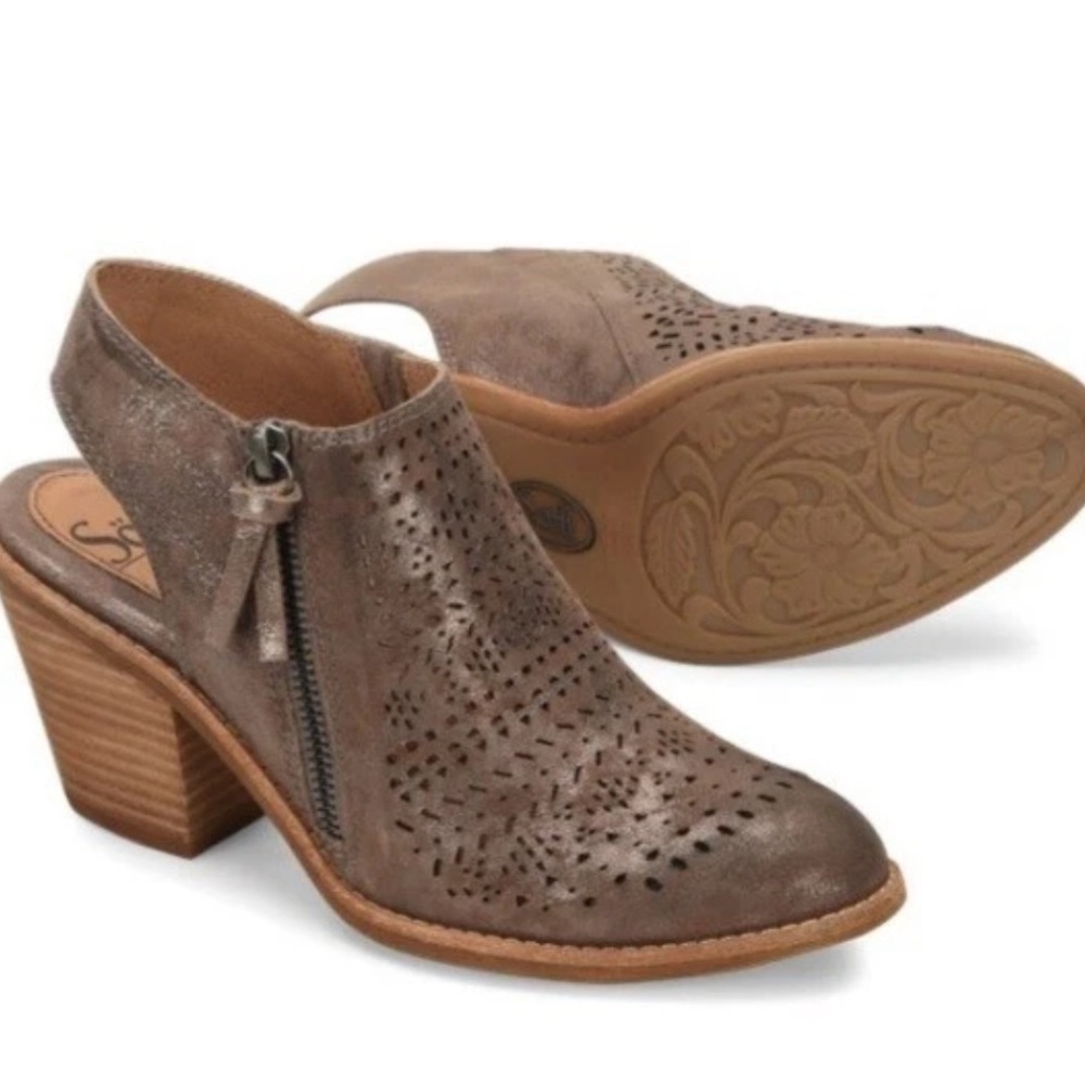 Brown Leather Western Mules with Perforated Design
